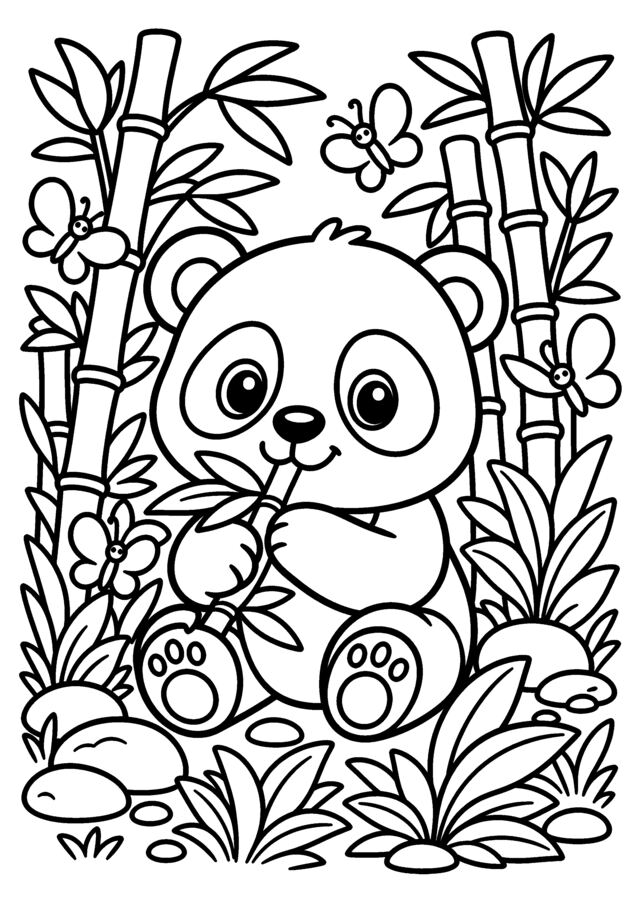 Panda bambou. Un panda assis dans les bambous, avec de larges formes faciles à remplir.