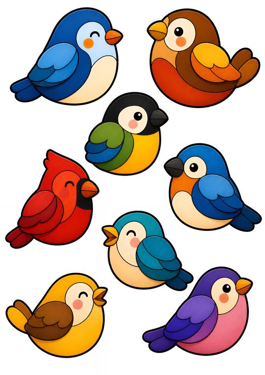 Oiseaux à découper du thème Ciel des oiseaux joyeux, formes à découper et coller.