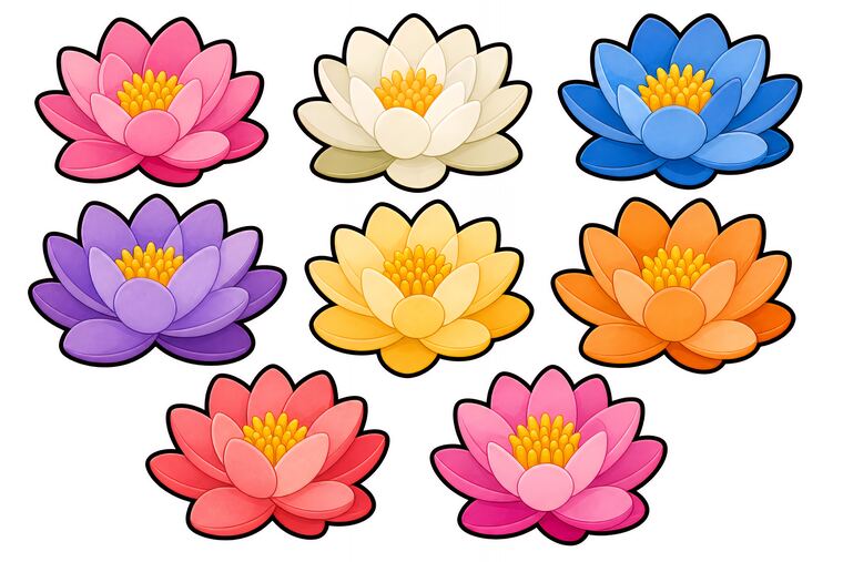 Fleurs d’eau à découper du thème Étang des grenouilles, formes à découper et coller.