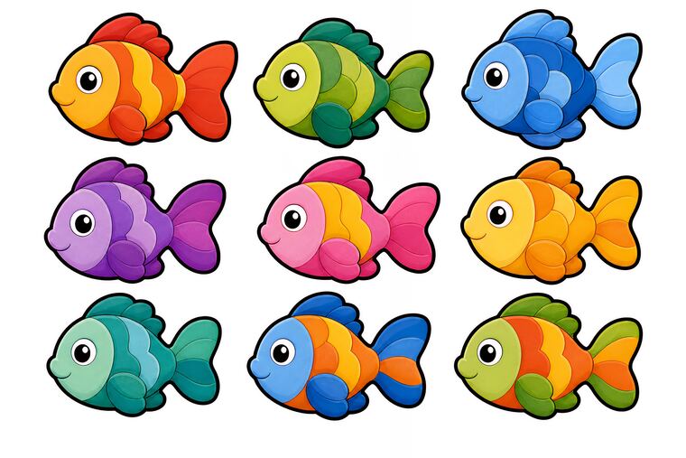 Poissons à découper du thème Étang des grenouilles, formes à découper et coller.