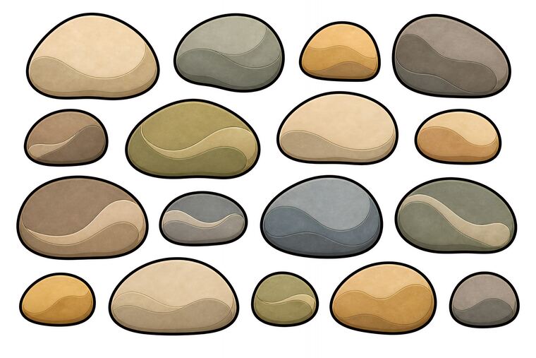 Galets à découper du thème Étang des grenouilles, formes à découper et coller.