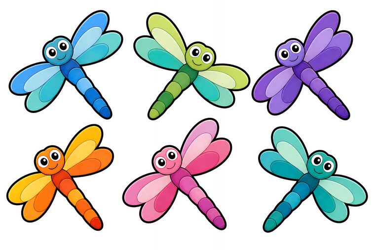 Libellules à découper du thème Étang des grenouilles, formes à découper et coller.