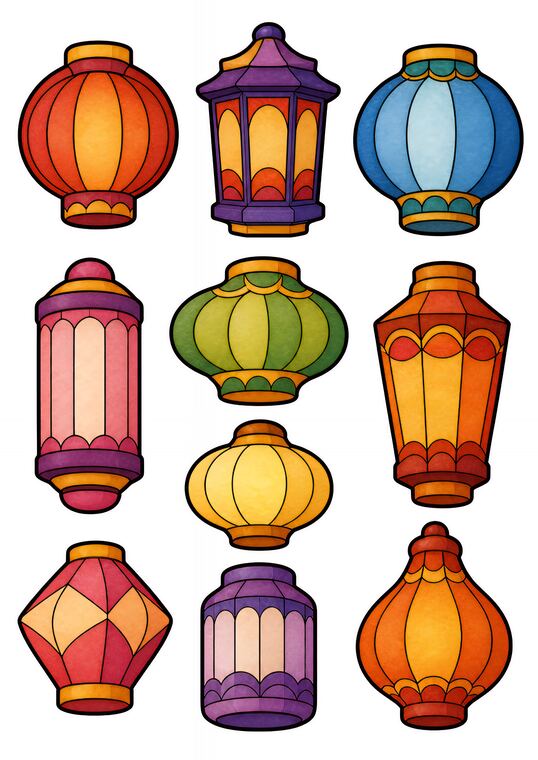 Lanternes à découper du thème Fête des lanternes, formes à découper et coller.