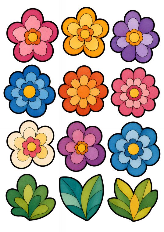 Fleurs en papier à découper du thème Fête des lanternes, formes à découper et coller.
