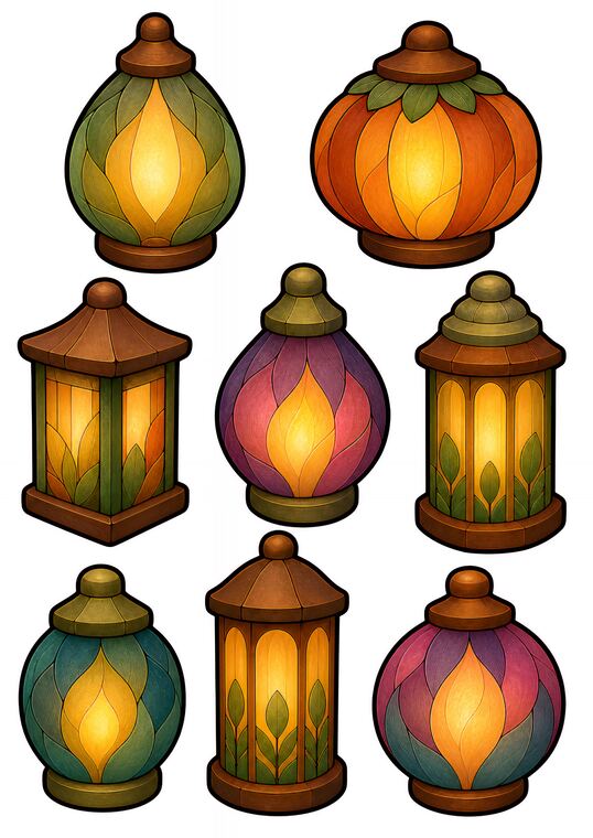 Lanternes à découper du thème Forêt aux lanternes, formes à découper et coller.