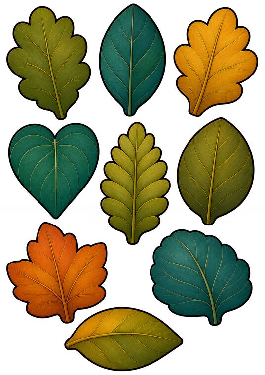 Feuilles larges à découper du thème Forêt aux lanternes, formes à découper et coller.