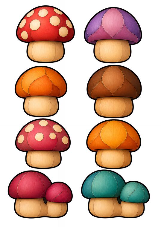 Champignons à découper du thème Forêt aux lanternes, formes à découper et coller.