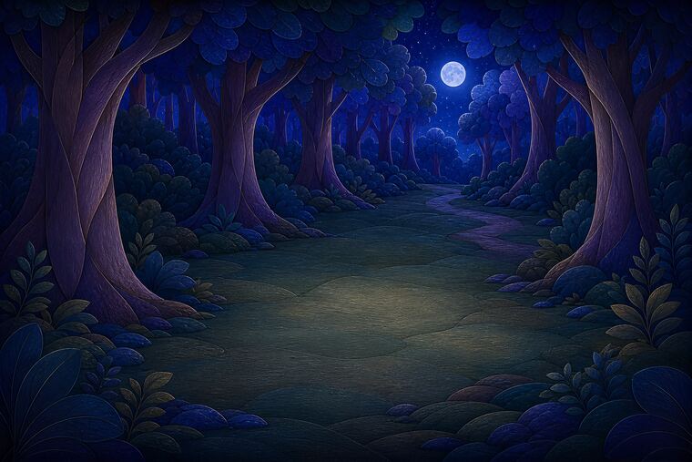 Scène 2 du thème Forêt aux lanternes, décor à imprimer pour collage.