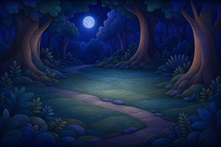 Scène 3 du thème Forêt aux lanternes, décor à imprimer pour collage.