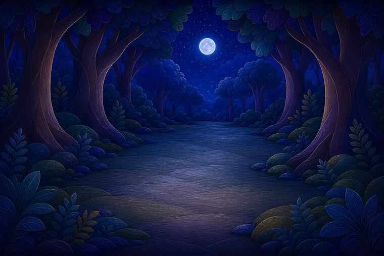Scène 4 du thème Forêt aux lanternes, décor à imprimer pour collage.