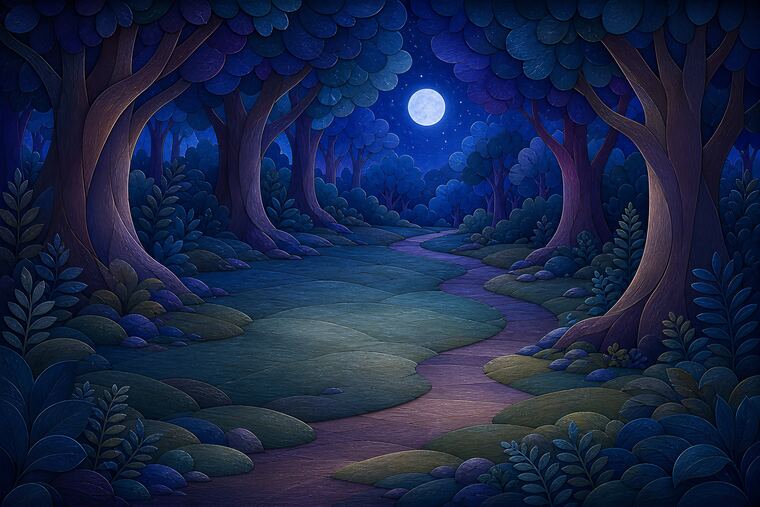 Scène principale du thème Forêt aux lanternes, décor à imprimer pour collage.
