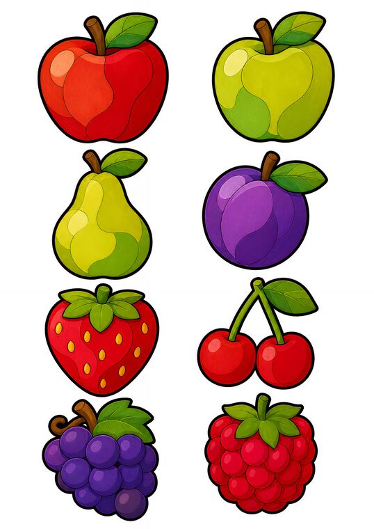 Fruits du jardin à découper du thème Jardin des papillons, formes à découper et coller.