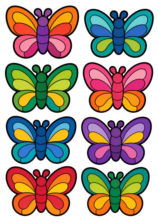 Papillons tropicaux à découper du thème Jungle des oiseaux colorés, formes à découper et coller.