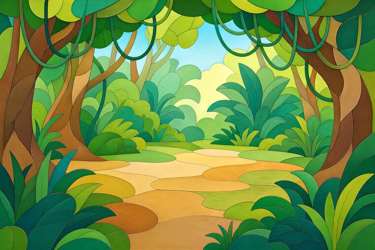Scène 4 du thème Jungle des oiseaux colorés, décor à imprimer pour collage.