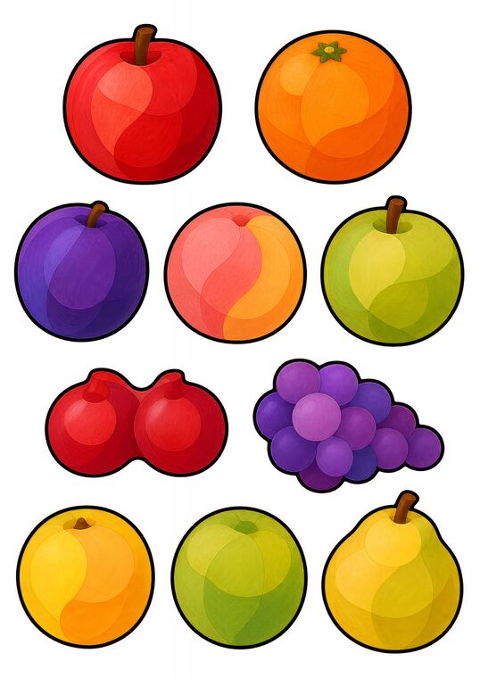 Fruits ronds à découper du thème Marché des fruits, formes à découper et coller.