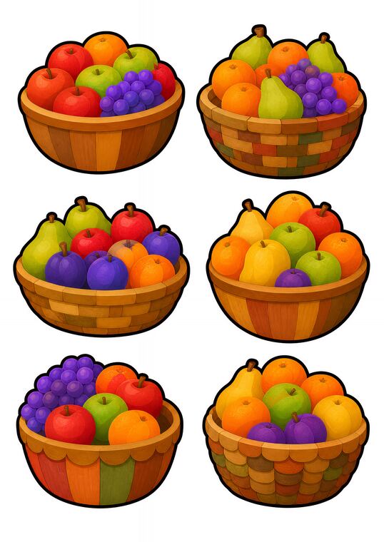 Paniers à découper du thème Marché des fruits, formes à découper et coller.