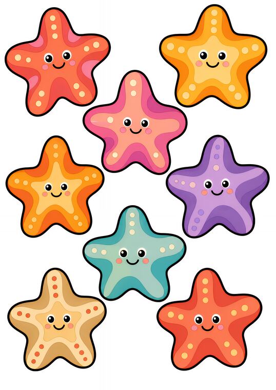 Étoiles de mer à découper du thème Plage aux trésors, formes à découper et coller.
