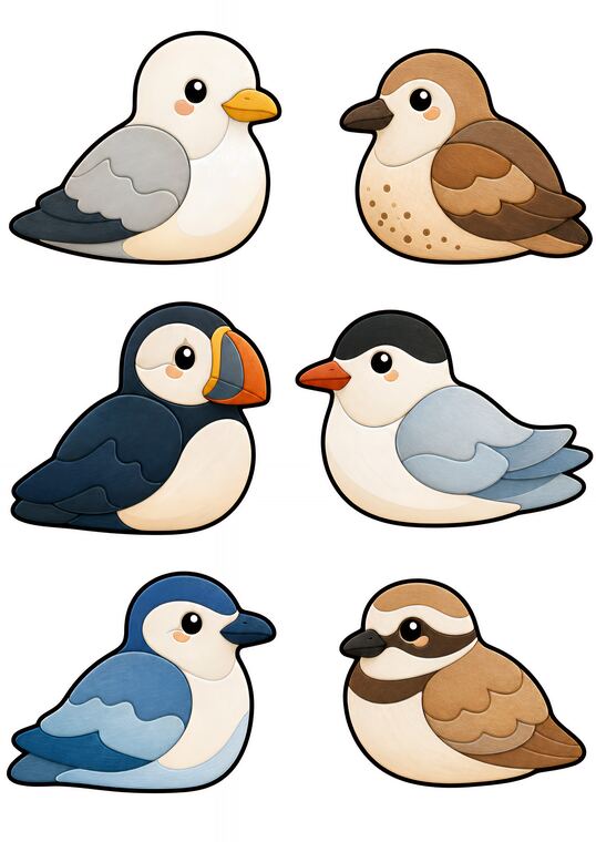 Oiseaux de plage à découper du thème Plage aux trésors, formes à découper et coller.