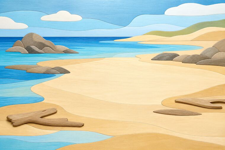 Scène 3 du thème Plage aux trésors, décor à imprimer pour collage.