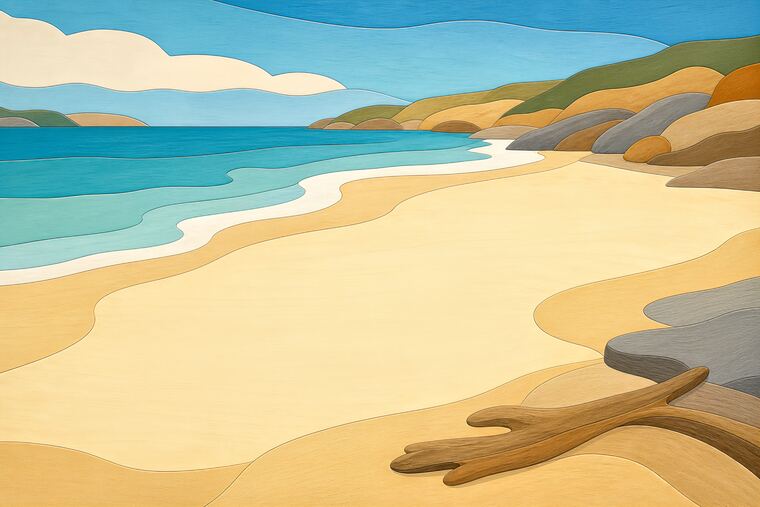 Scène principale du thème Plage aux trésors, décor à imprimer pour collage.