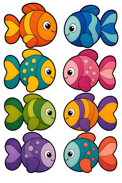 Poissons ronds à découper du thème Récif des petits poissons, formes à découper et coller.