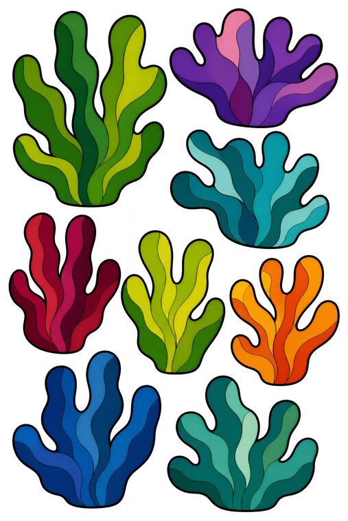 Algues épaisses à découper du thème Récif des petits poissons, formes à découper et coller.