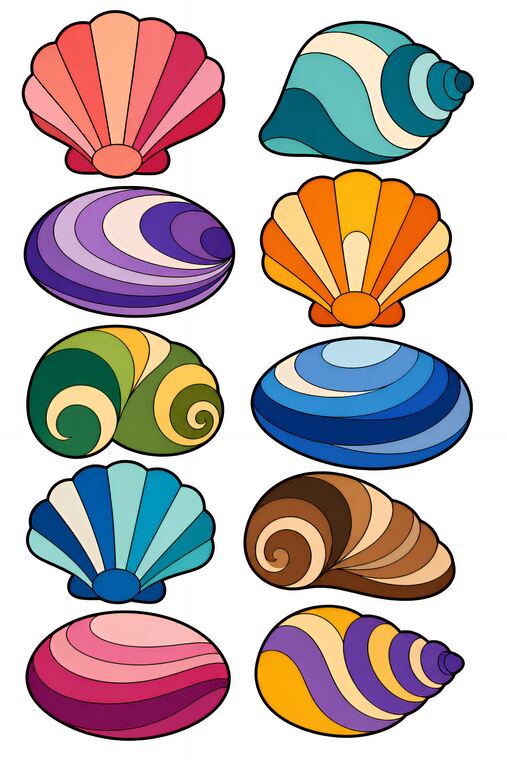 Coquillages à découper du thème Récif des petits poissons, formes à découper et coller.