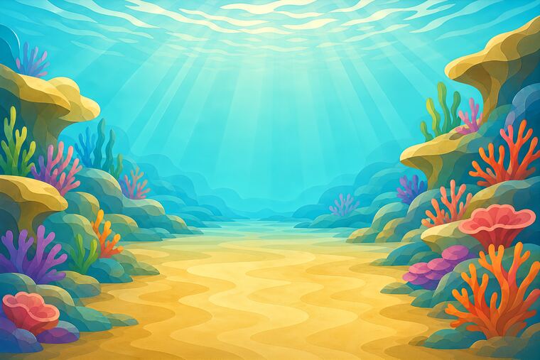 Scène 2 du thème Récif des petits poissons, décor à imprimer pour collage.