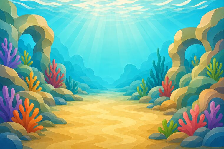 Scène 3 du thème Récif des petits poissons, décor à imprimer pour collage.