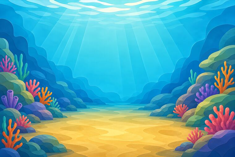 Scène 4 du thème Récif des petits poissons, décor à imprimer pour collage.