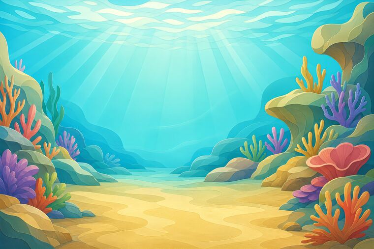 Scène principale du thème Récif des petits poissons, décor à imprimer pour collage.
