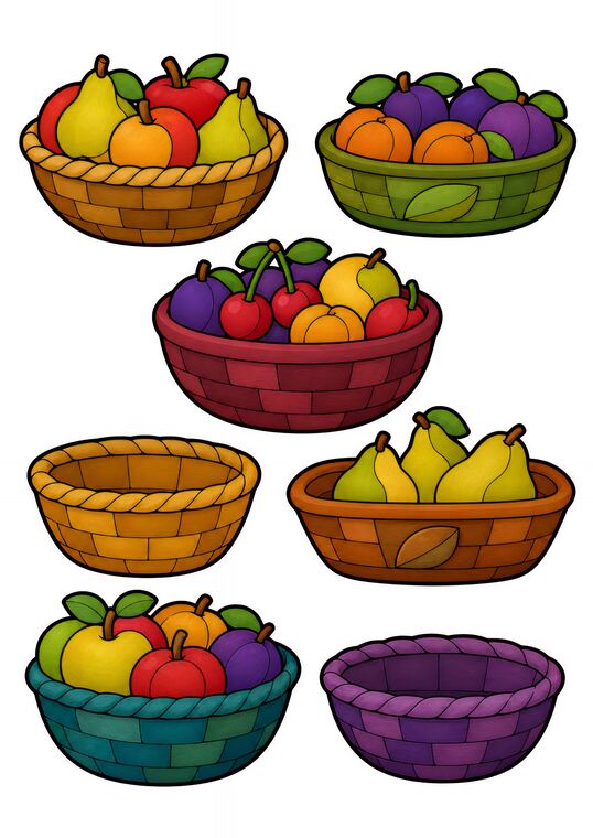Paniers du verger à découper du thème Verger des oiseaux gourmands, formes à découper et coller.