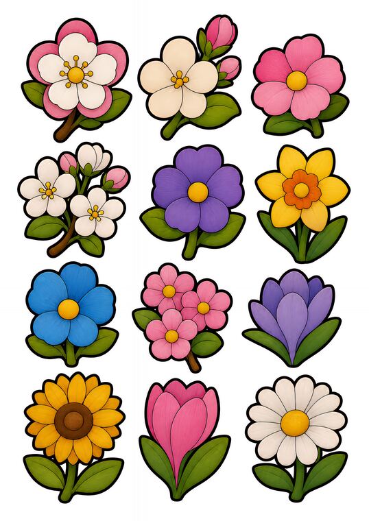 Fleurs du verger à découper du thème Verger des oiseaux gourmands, formes à découper et coller.