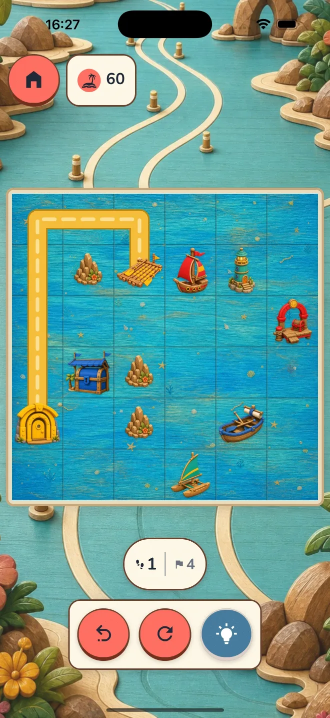 Islands board with boats, harbors and paths