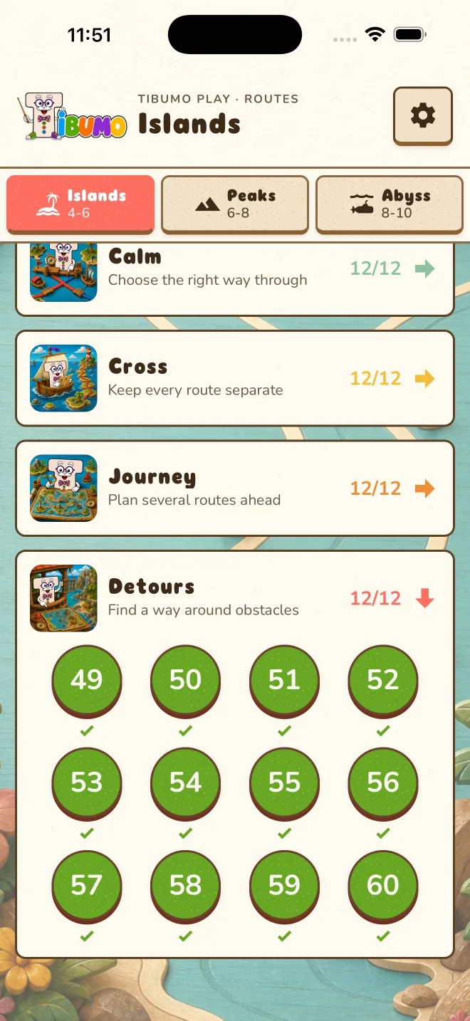Islands level menu and journey progress