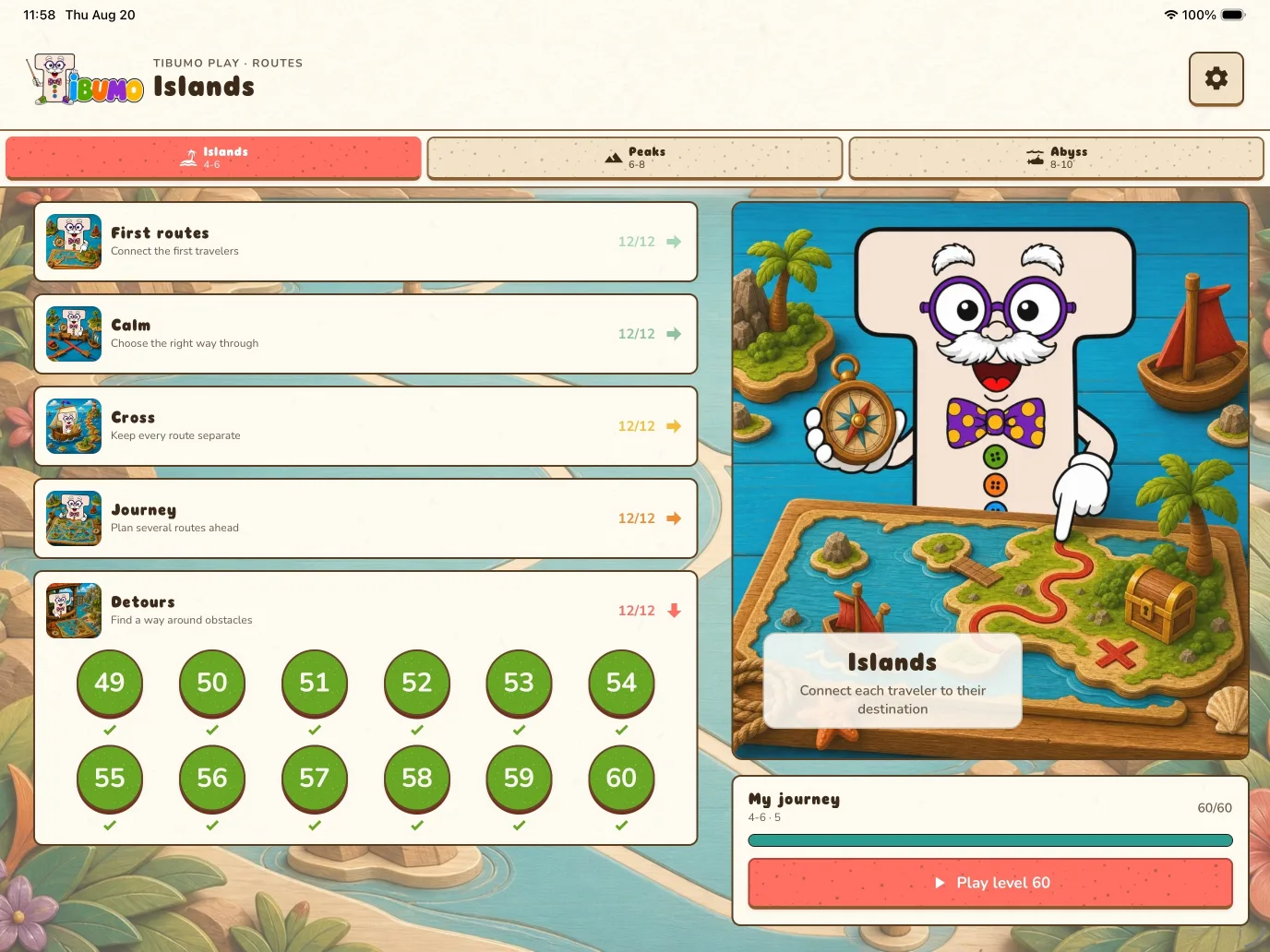 Islands level menu and journey progress