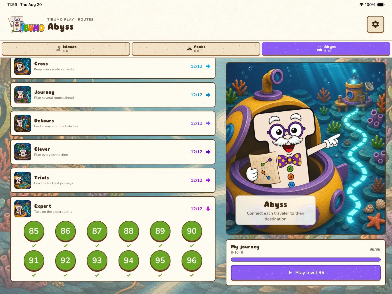 Abyss level menu and journey progress
