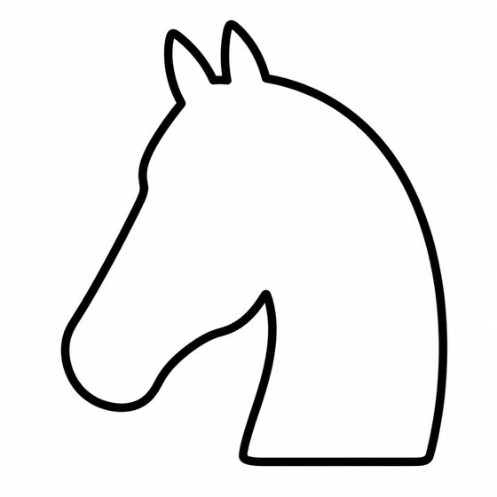 Silhouette de cheval à imprimer, contour épais sans détails intérieurs.