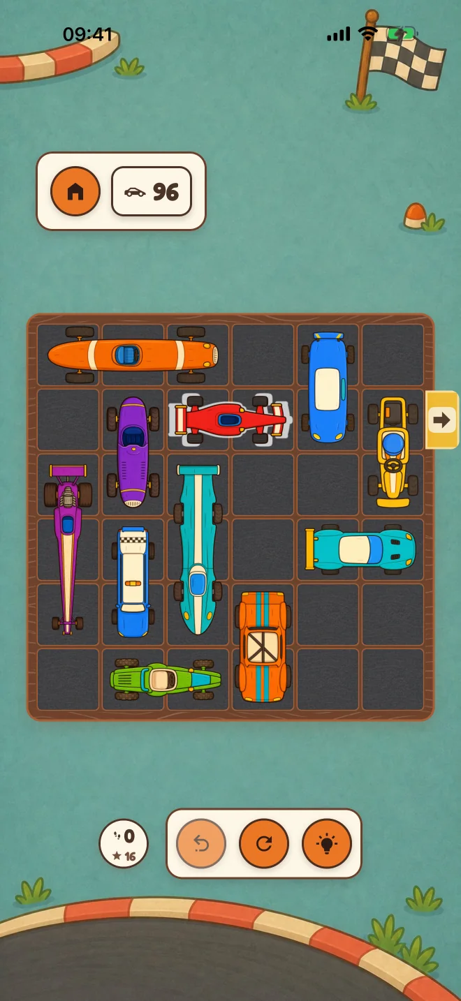 Racing puzzle board with the red car