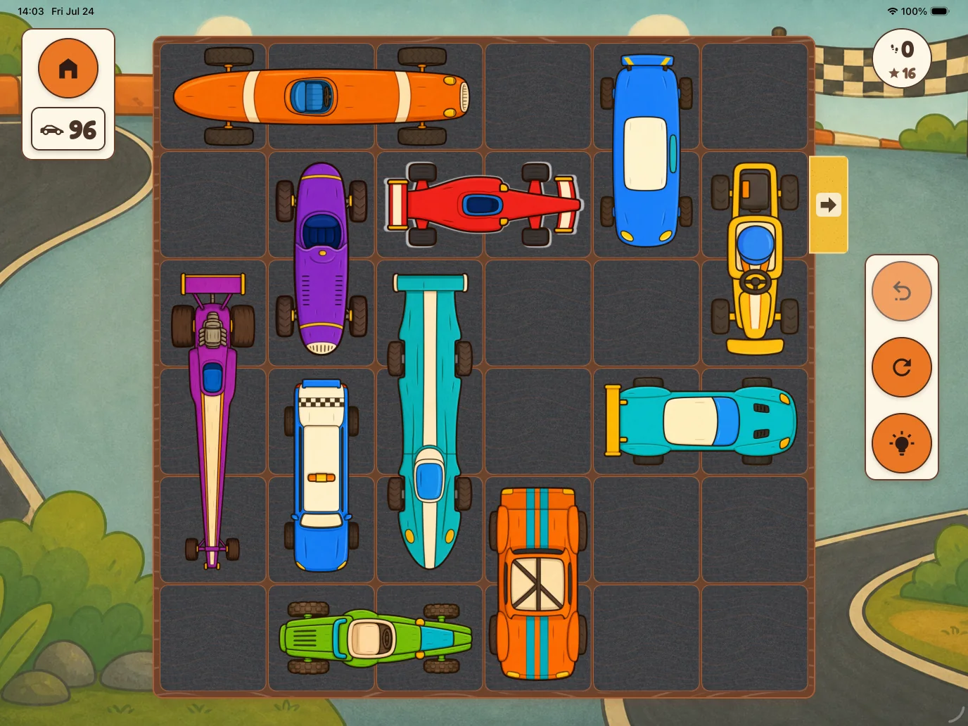 Racing puzzle board with the red car