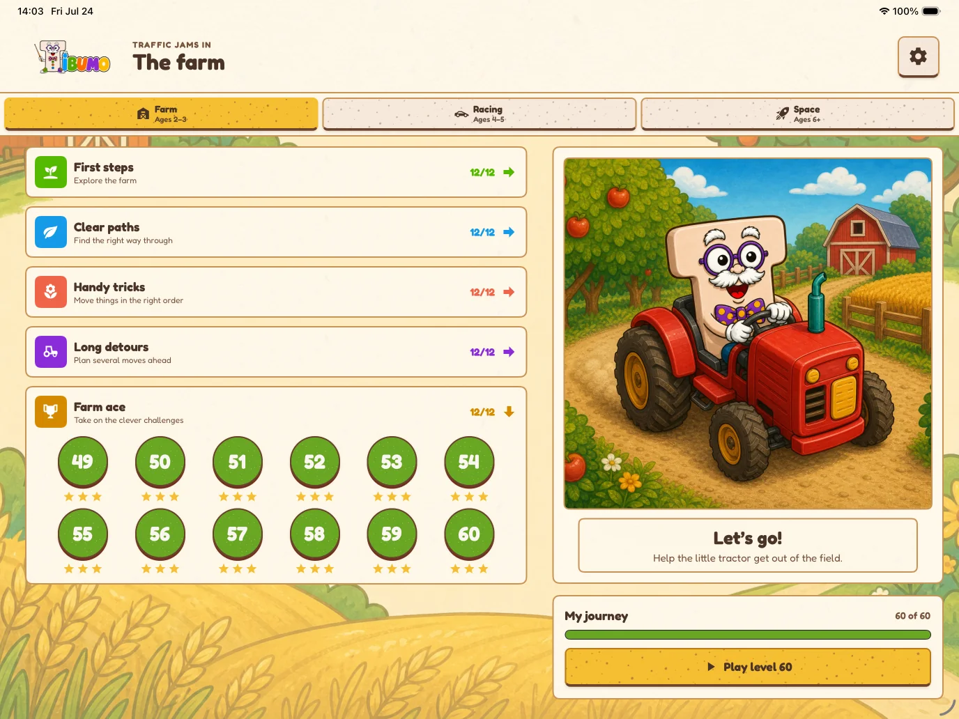 Farm level menu with chapter progress