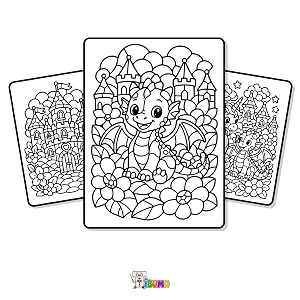 Petit dragon et feuillages à colorier
