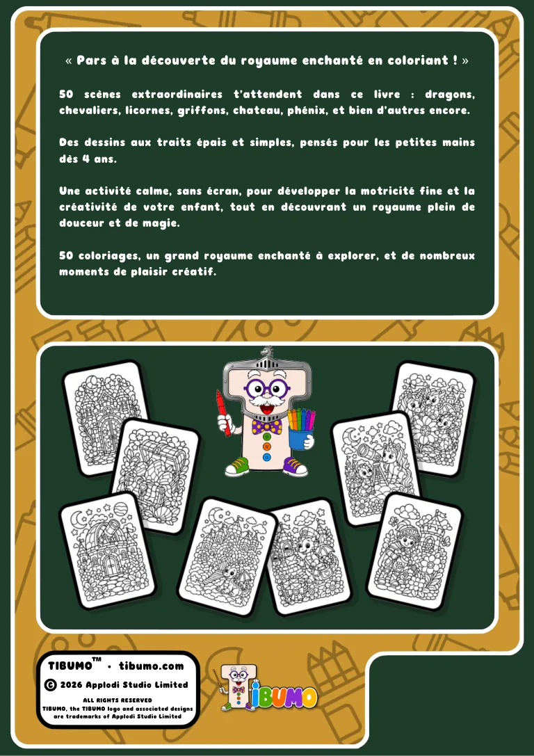 Quatrième de couverture · Tibumo : Le royaume enchanté · Coloriage · Français