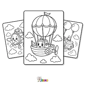 Montgolfière-avion et nuages à colorier