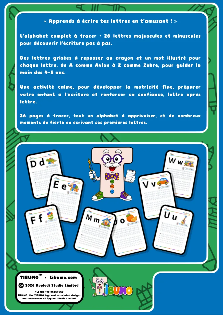 Quatrième de couverture · Tibumo : L’alphabet · Alphabet · Français