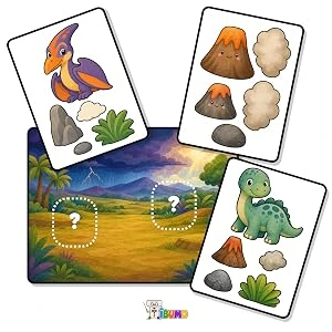 Pièces de dinosaures et scène à compléter