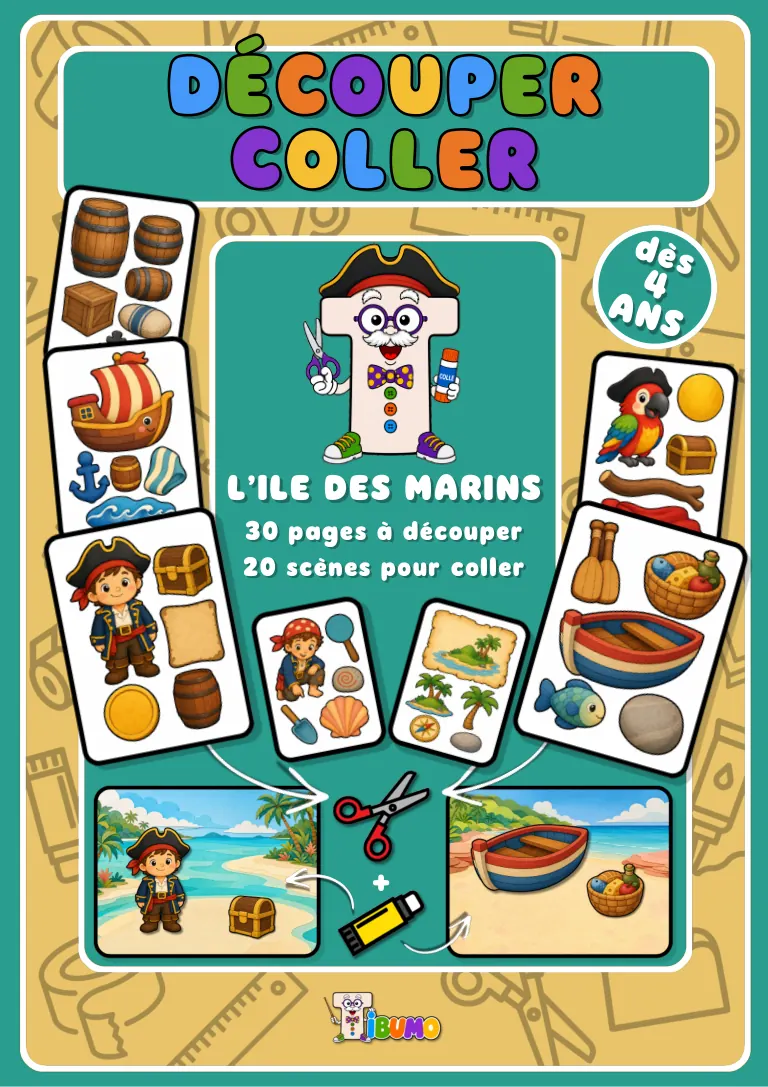 Couverture · Tibumo : L’île des marins · Découper et coller · Français