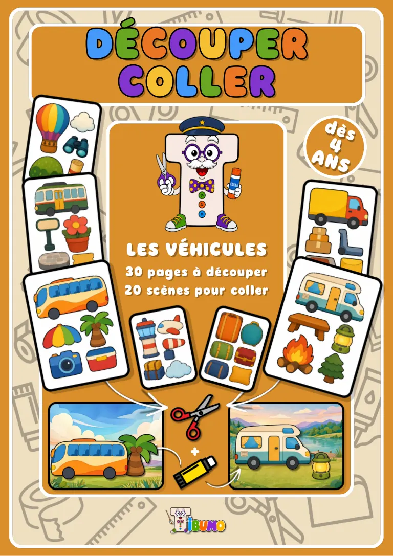 Couverture · Tibumo : Les véhicules · Découper et coller · Français