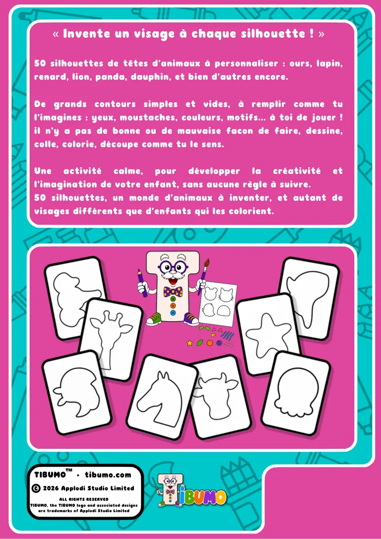 Quatrième de couverture · Tibumo : Têtes des animaux · Silhouettes · Français