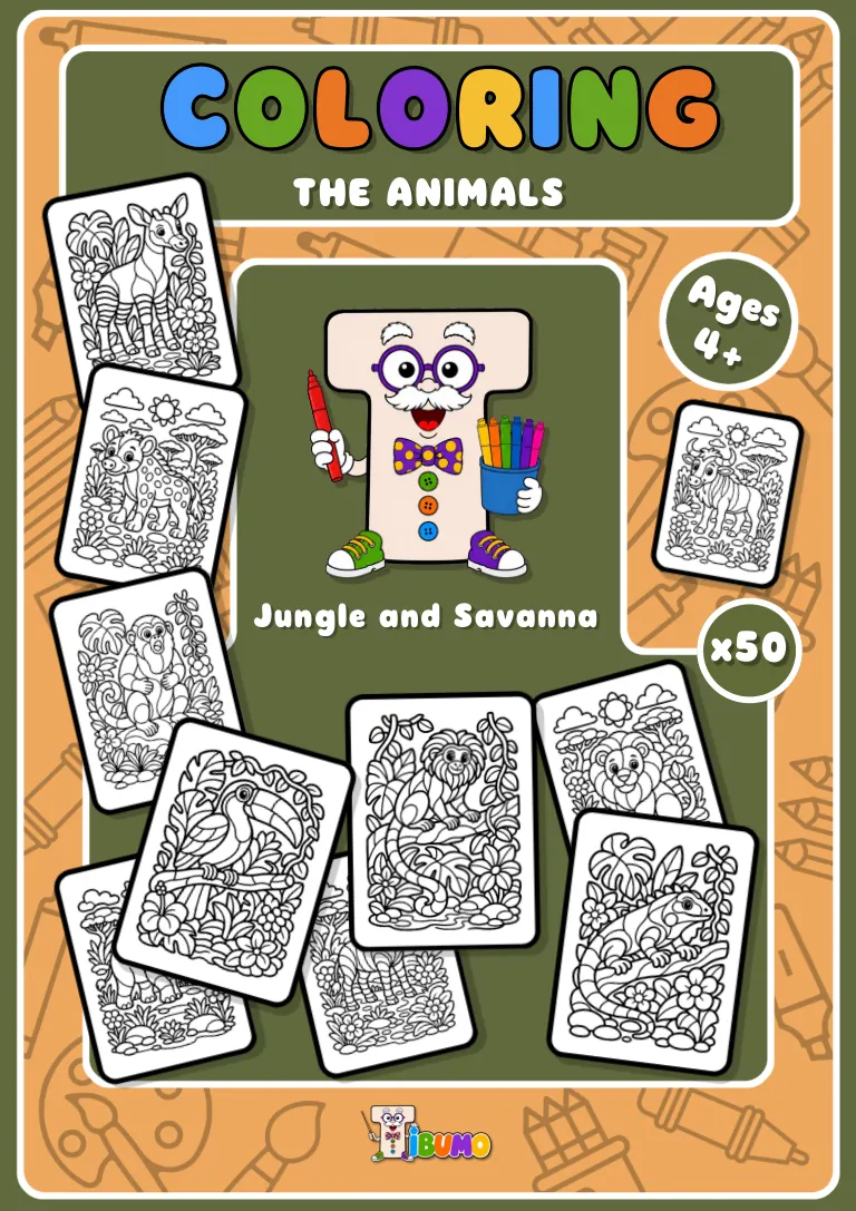 Couverture · Tibumo : Jungle et Savane · Coloriage · Anglais